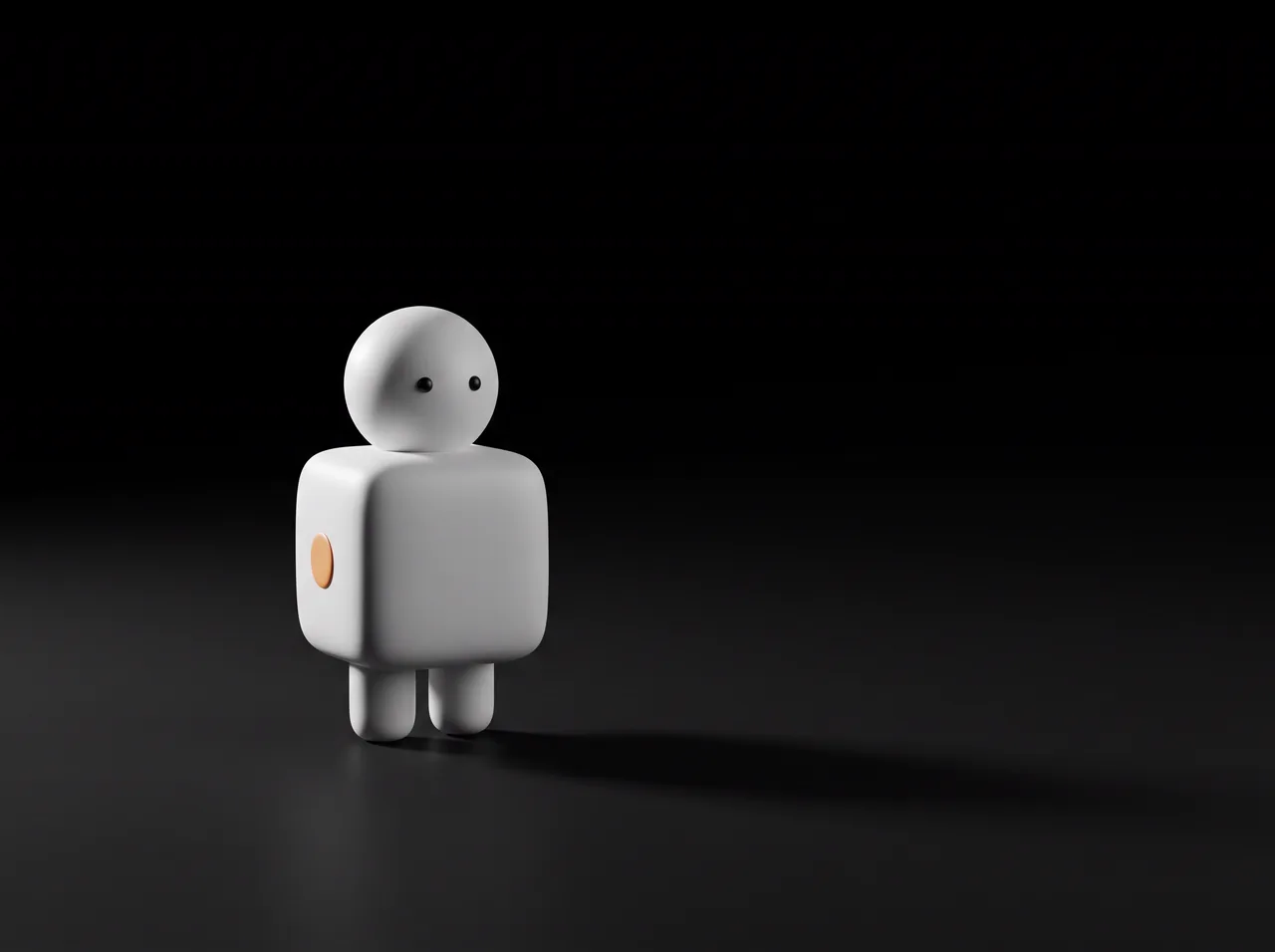 Small porcelain mascot built from primitive shapes