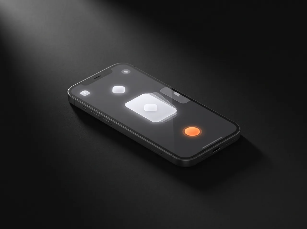 Smartphone showing a dark game interface built from soft shapes